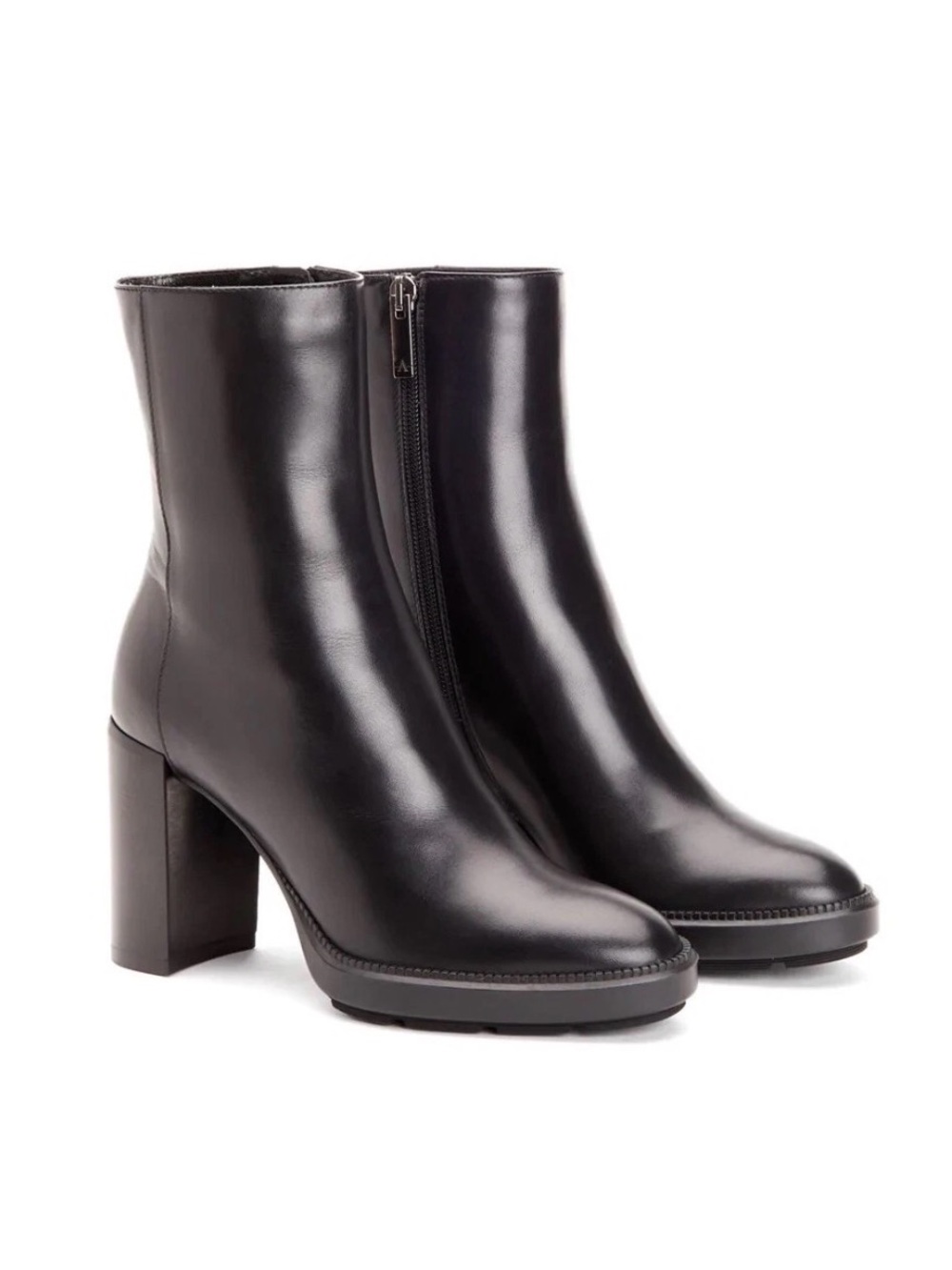 Aquatalia Ines Black Leather Platform Waterproof Block Heel Booties Size 10.5